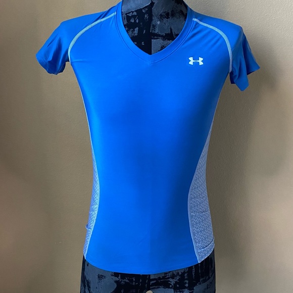 Under Armour Blue Heat Gear Short Sleeve Cycling Jersey - Picture 1 of 7